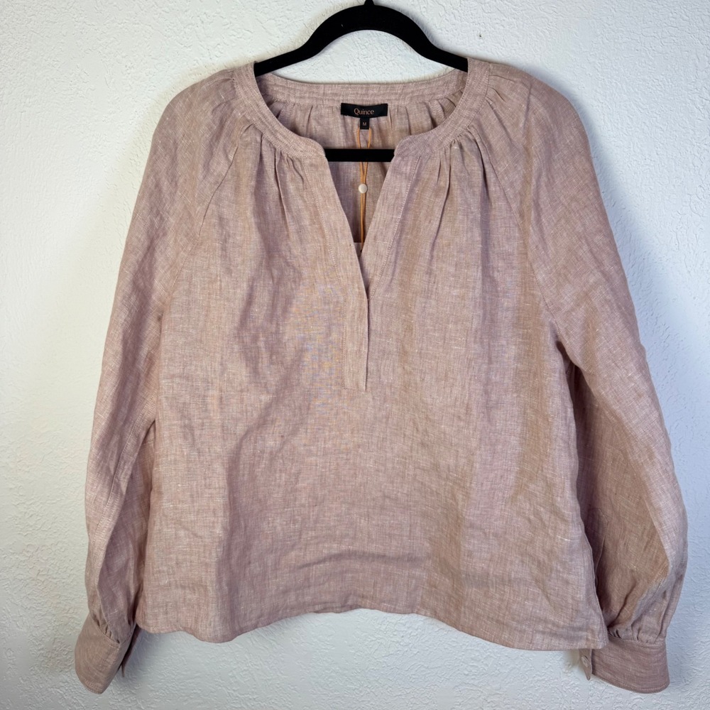 NEW Quince Women's M 100% European Linen Peasant Top Vintage Pink Chambray